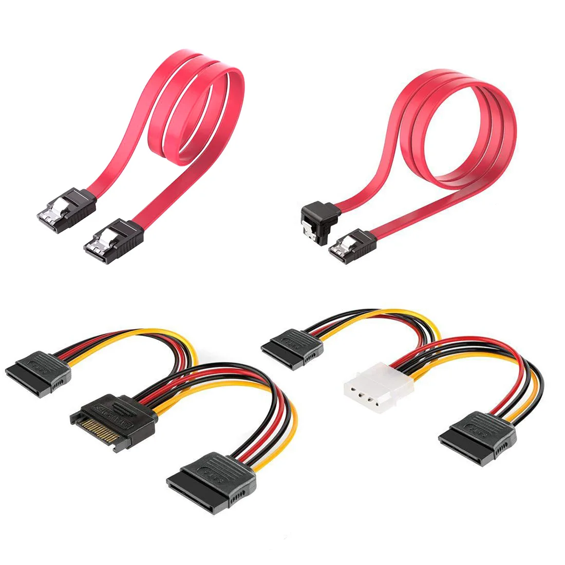 Sata Power Cable Kit 15 Pin Male to 2 x 15Pin Female Adapter Sata Cable 90 Degree 4Pin Molex to 15Pin For HDD Hard Drive