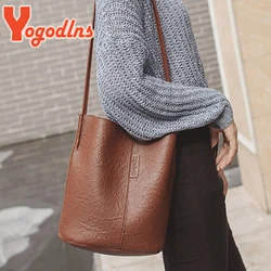 Yogodlns borsa a tracolla Vintage per donna borsa a secchiello in pelle PU borsa a tracolla Casual borsa a tracolla di marca di grande capacità borsa da donna