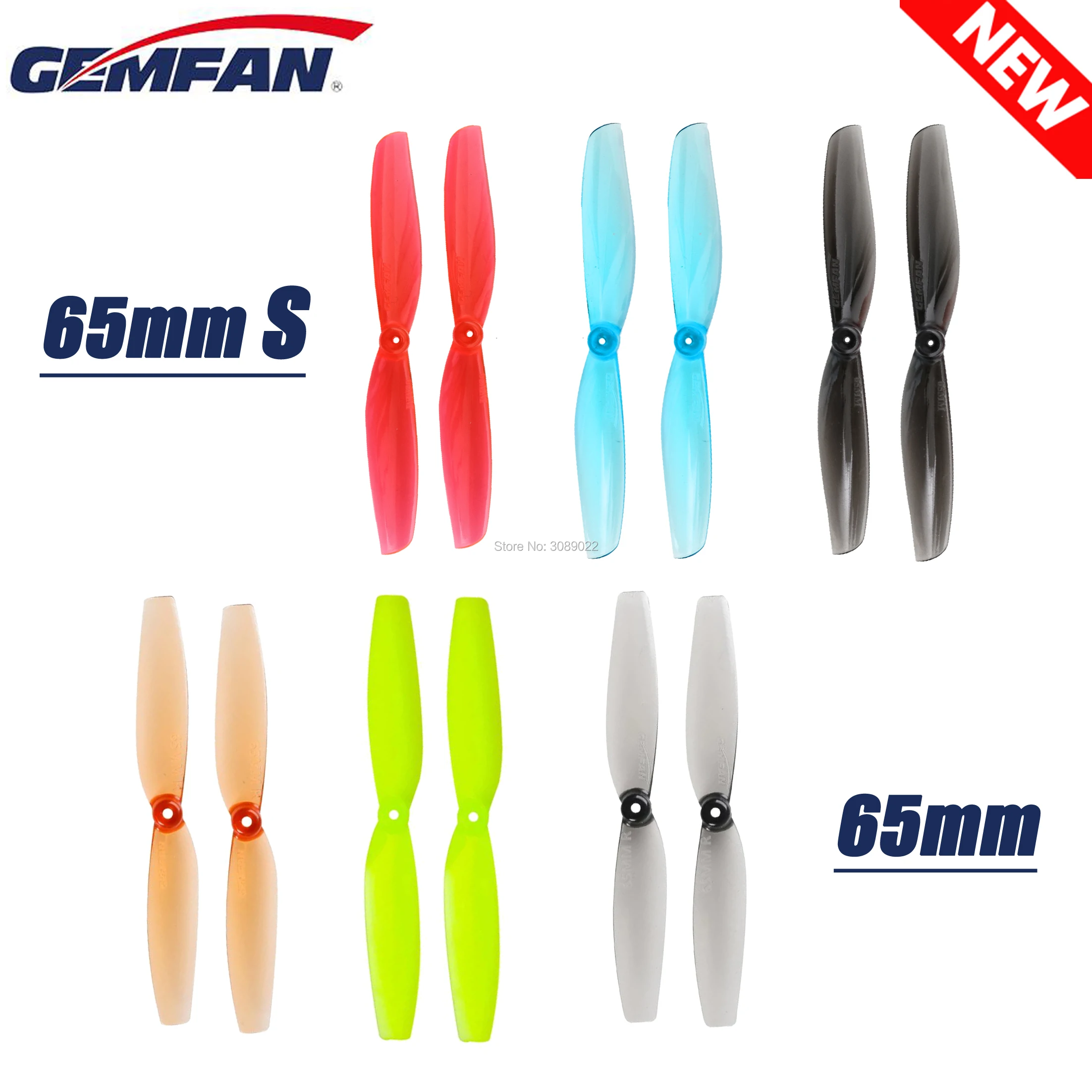 12Pairs 24PCS GEMFAN 65MMS T65MM 2.5 Inch 2-Blade Propeller 1mm/1.5mm Hole Propeller for RC Drone FPV Racing Toothpick Frame