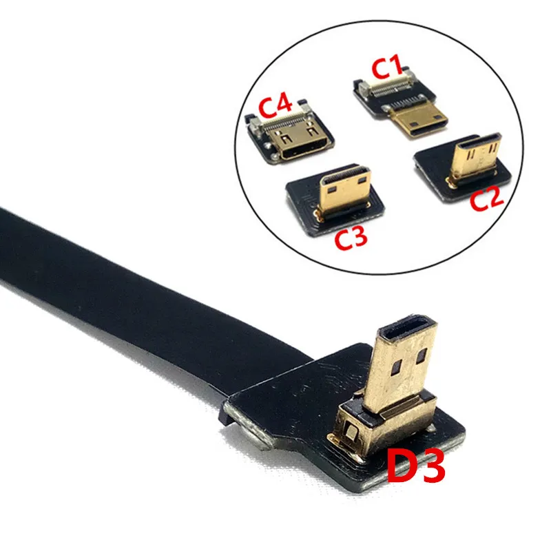 Down 90 Degree FPV Micro-HDMI Male to Mini-HDMI FPC Flexible Flat Cable fpv Flat Cable for GOPRO Multicopter Aerial Photography