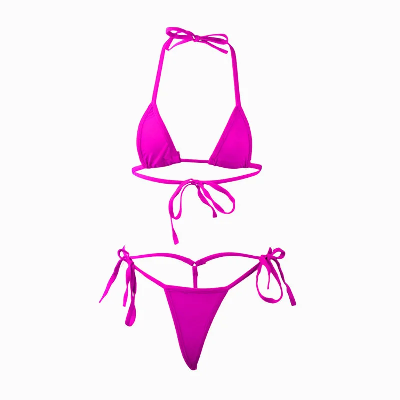 Ice Silk Swimwear Sexy Women Thongs Bikini Split Bandage  Swimsuit Set 15 Colors