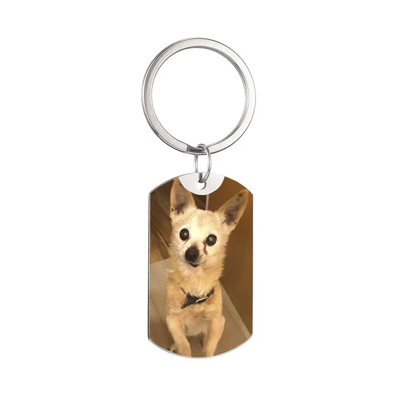 Tùy Chỉnh DIY Dog Tag Hình Móc Khóa Thép Không Gỉ Cá Tính Khắc Chụp Hình Móc Khóa Cho Cún Yêu Người Chó Keepsake Mới