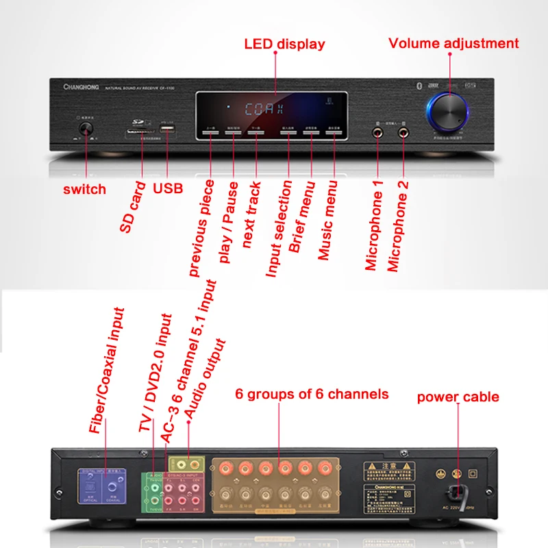 KYYSKB 500 Вт/650 Вт 220 В, импортный сабвуферный усилитель Bluetooth 5,1, высокомощный Профессиональный Hifi Цифровой усилитель