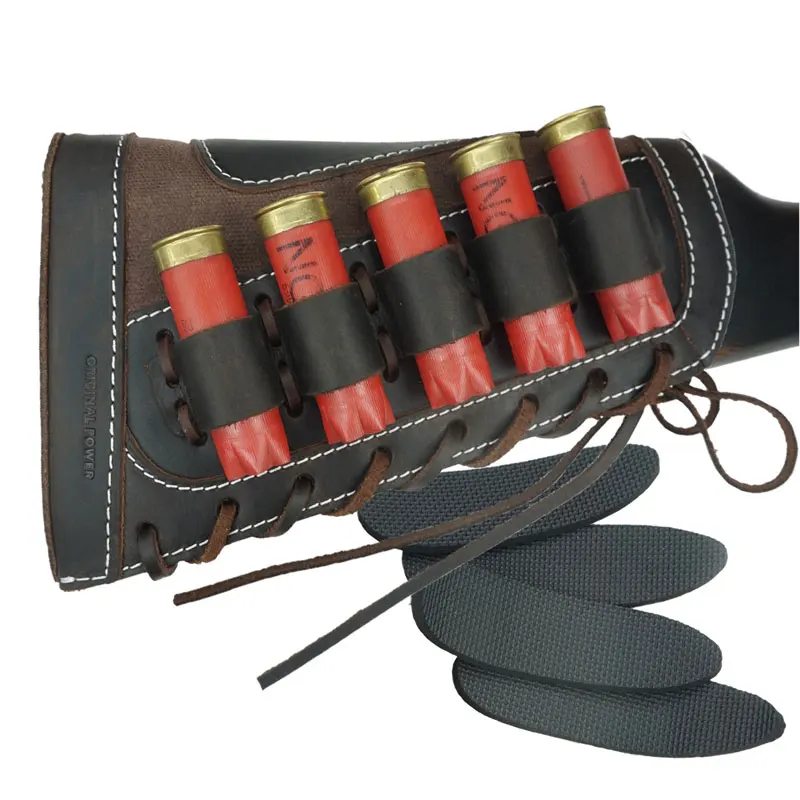 Leather Rifle Sling Shoulder Padding Tactical Strap And Shotgun Gun Buttstock Ammo Shell Holder For 5pcs 12 Gauge