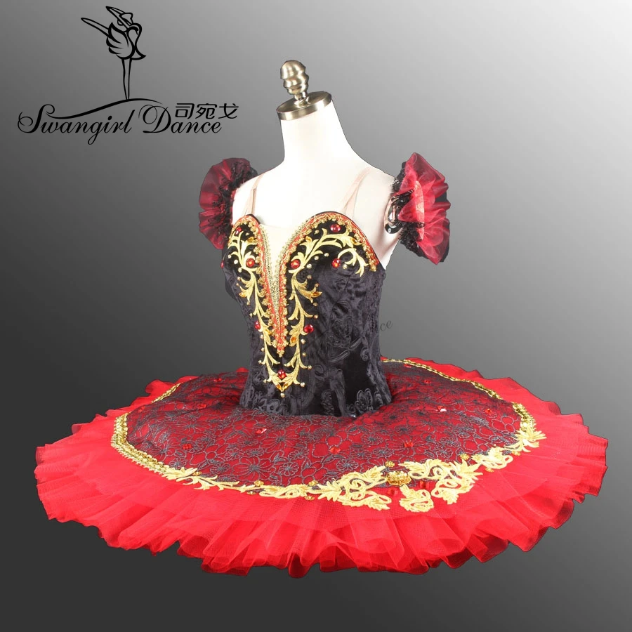 Tutu de ballet classique pour femmes, de haute qualité, rouge, noir, don Quixote, avec corsage en velours, professionnel, pour filles, BT9069