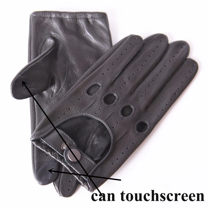 Men Leather Gloves Classic Black Breathable Full Finger Imitation Deerskin Driving Gloves Male Unlined M-XL M061