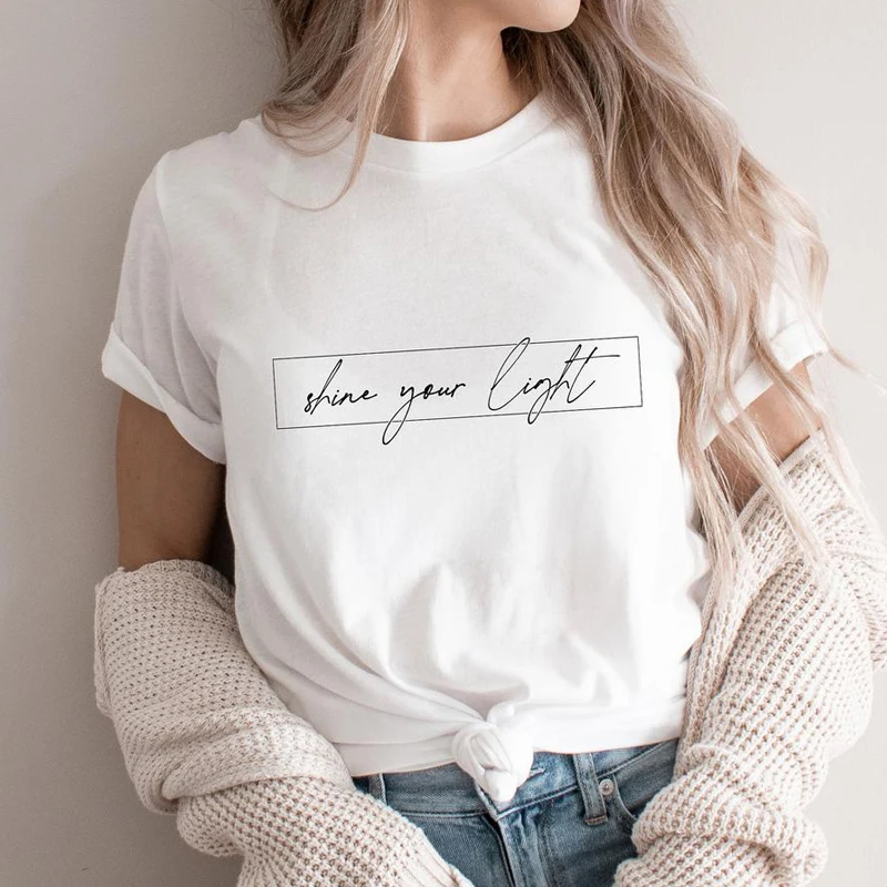 Shine Your Light 100% Cotton T-shirt Casual Women Short Sleeve Christian Bible Top Tee Unisex Inspirational Positive Tshirt