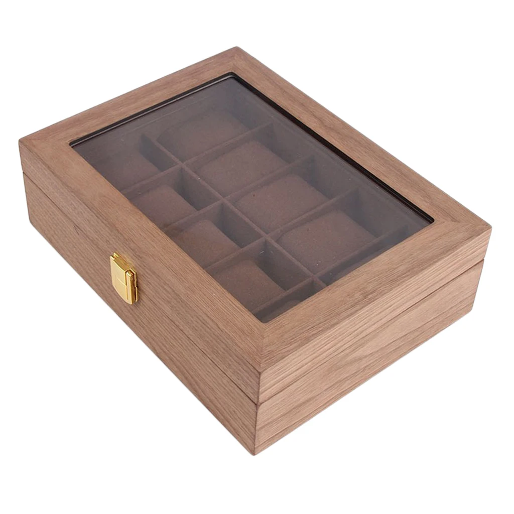 6/10/12 Slots Luxury Wooden Watch Box Display Case Jewelry Watch Organizer Display Glass Top Storage Holder Gift for Men Women