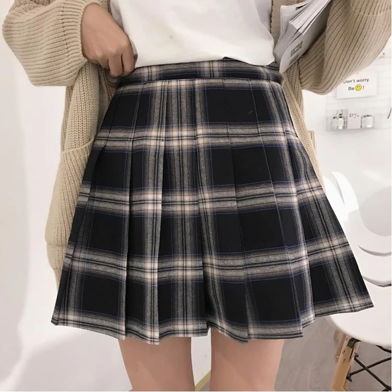 XS - 5XL New England Style Casual Women Skirt Black Yellow Plaid Pleated Skirts Shorts Hot Sale High Waist Plaided Mini Skirt