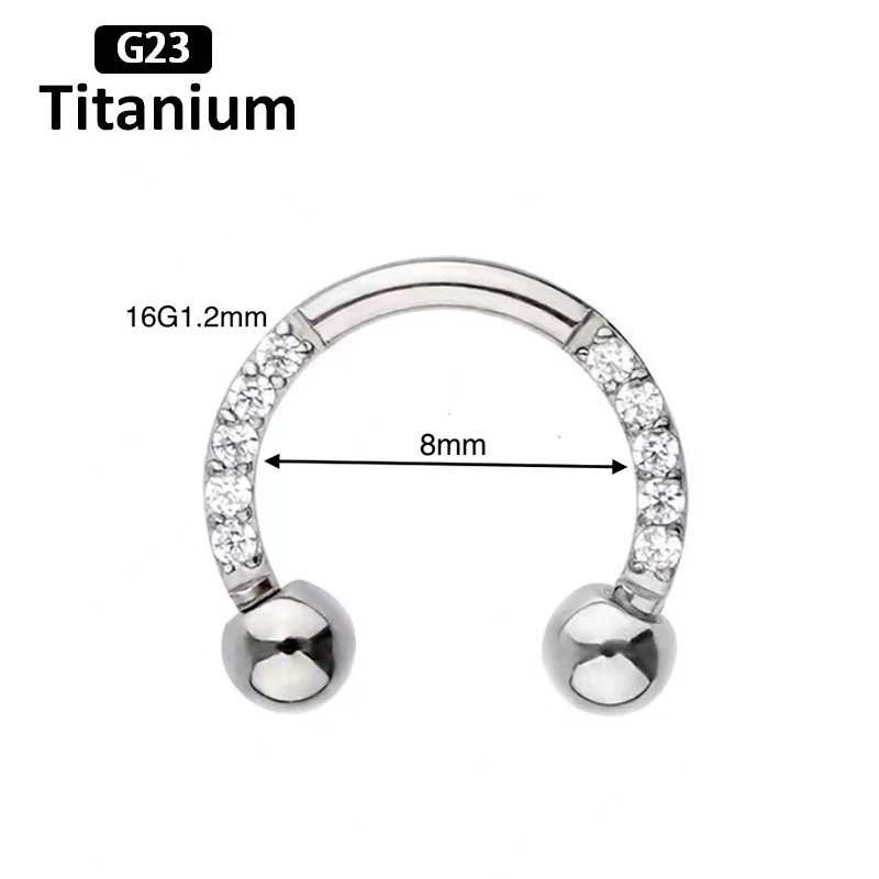 F136 Titanium cyrkon Hoop kolczyk w nosie przegroda Lip półokrągła sztanga podkowa ucho Tragus Helix kolczyk nos Piercing biżuteria do ciała，cyrkon