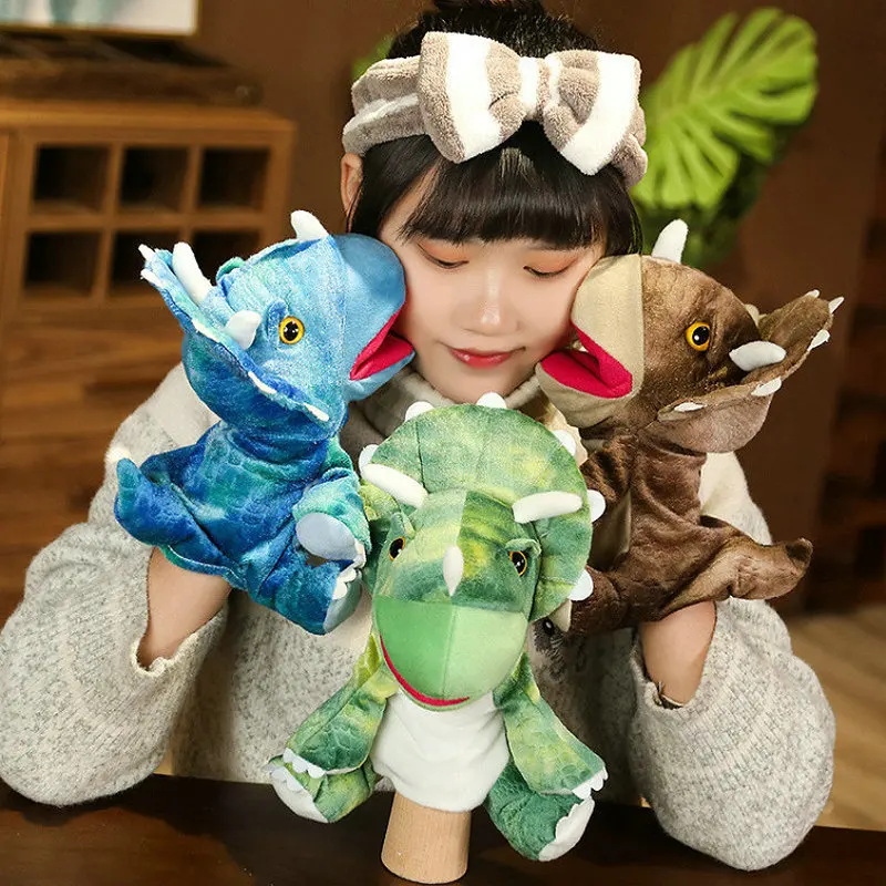 Cartoon Simulation Dinosaur Triceratops Plush Stuffed Toy Puppet Hand-Made Holiday Birthday Gift Game Doll