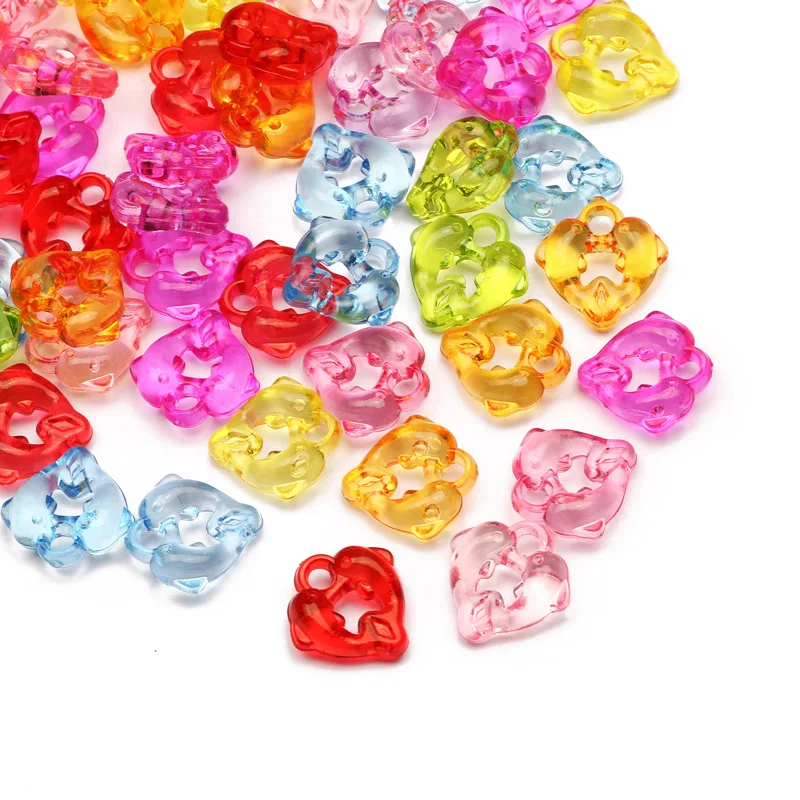 Mixed Colorful 30pcs/lot Cute Dolphin Acrylic Beads Transparent 16mm Loose Spacer Beads For Jewelry Making DIY Accessories