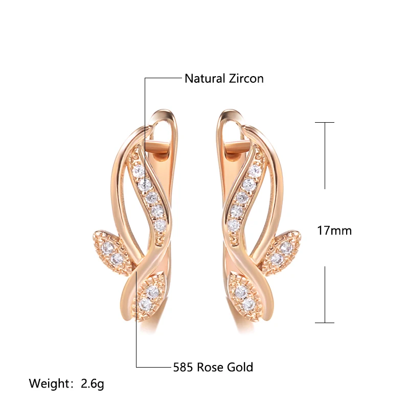 Kinel Trend Earrings Jewelry 2021 Simple 585 Rose Gold Natural Zircon Leaf Stud Earrings For Women Luxury Daily Vintage Jewelry