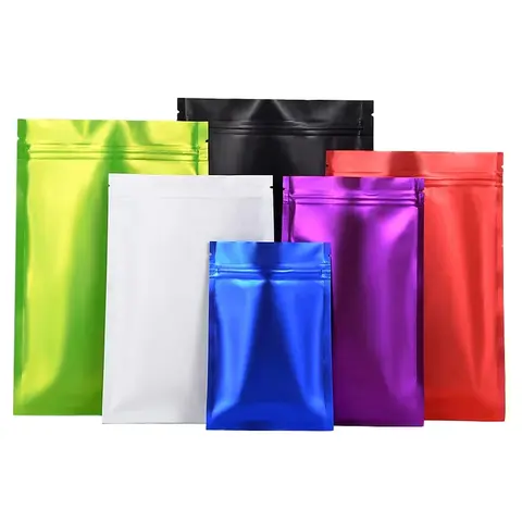 100Pcs Matte Aluminum Mylar Foil Zip Lock Grip Seal Bag Resealable Reusable Tear Notch Food Snack Candy Tea Coffee Pack Pouches