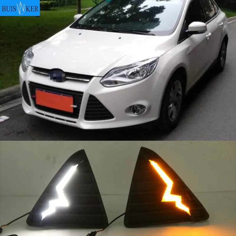 

12V LED Car DRL for Ford Focus 3 MK3 2012 2013 2014 2015 daytime running lights fog lamp cover with turn off and dimming Relay