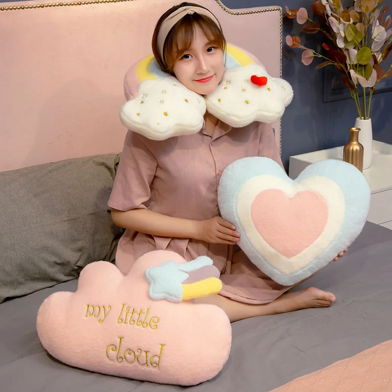 Cute Rainbow Cloud  Sun Star Throw Pillow Cushion Rainbow Plush Toy Kids Bedroom Decoration Toy Pillow Sofa Cushion