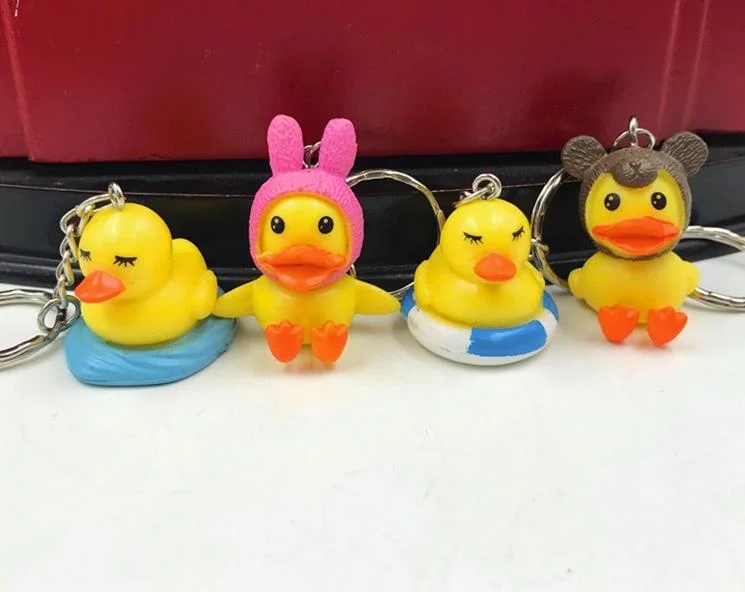 Yellow Mini Duck Keychain Duckling Key Chain Children's Student Pendant Figure Duck Keyring Child Birthday Gift Mix 24pcs/lot