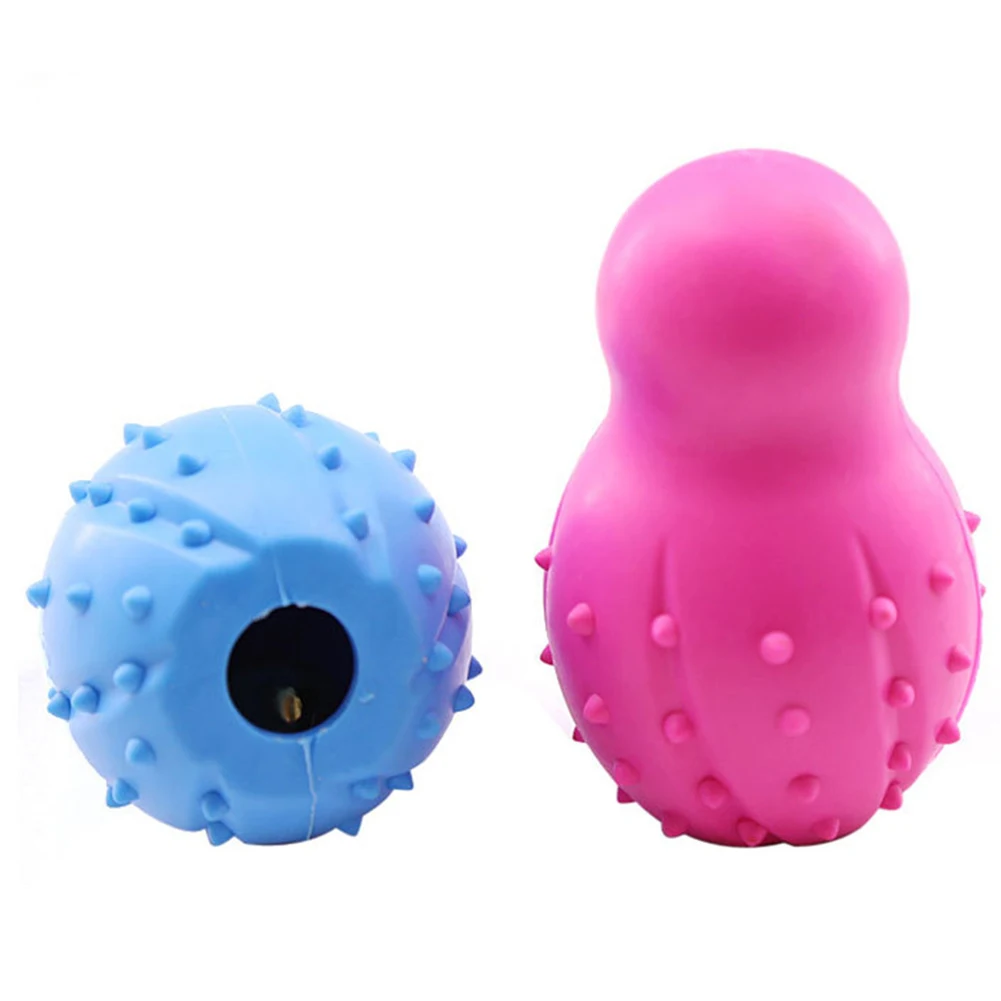 Bowling Shape Interactive Pet Chew Molar Toy Rubber Ball Puppy Cat Bite Resistant Cleaning Teeth Training Exercise Fun Toys