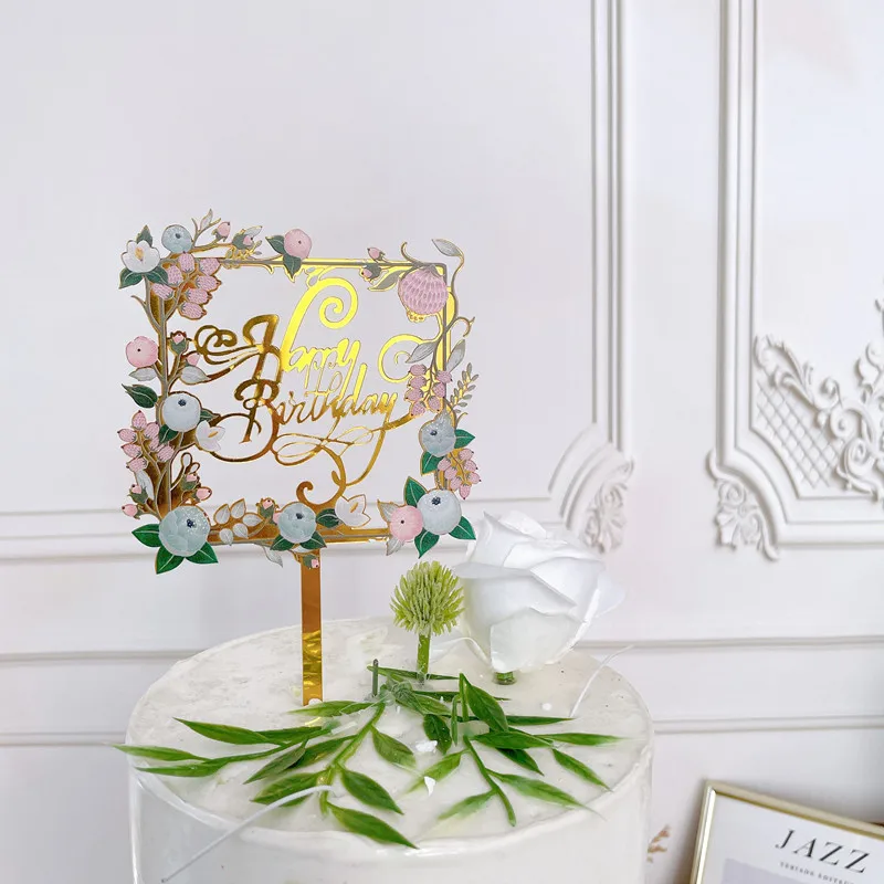 Acryl Happy Birthday Cake Topper Schlichter Goldener Geburtstagstorten-Aufsatz für Kinder Feiertagsgeschenk Dessert-Dekoration Babyparty – Detail 14