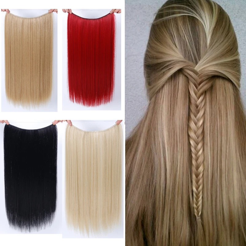 Allaosify 22 inches Clip on Wire Fish Line Hair Extensions Secret Invisible Wire One Piece for Ombre Hair Synthetic Hairpiece