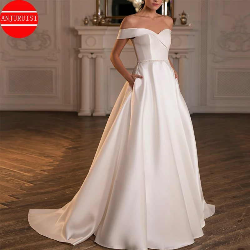 Uit De Schouder Trouwjurk Matte Satin Vestido De Novia 2022 Hochzeit Suknia Een Lijn Bruid Gown Robe Mariage Boda trouwjurk