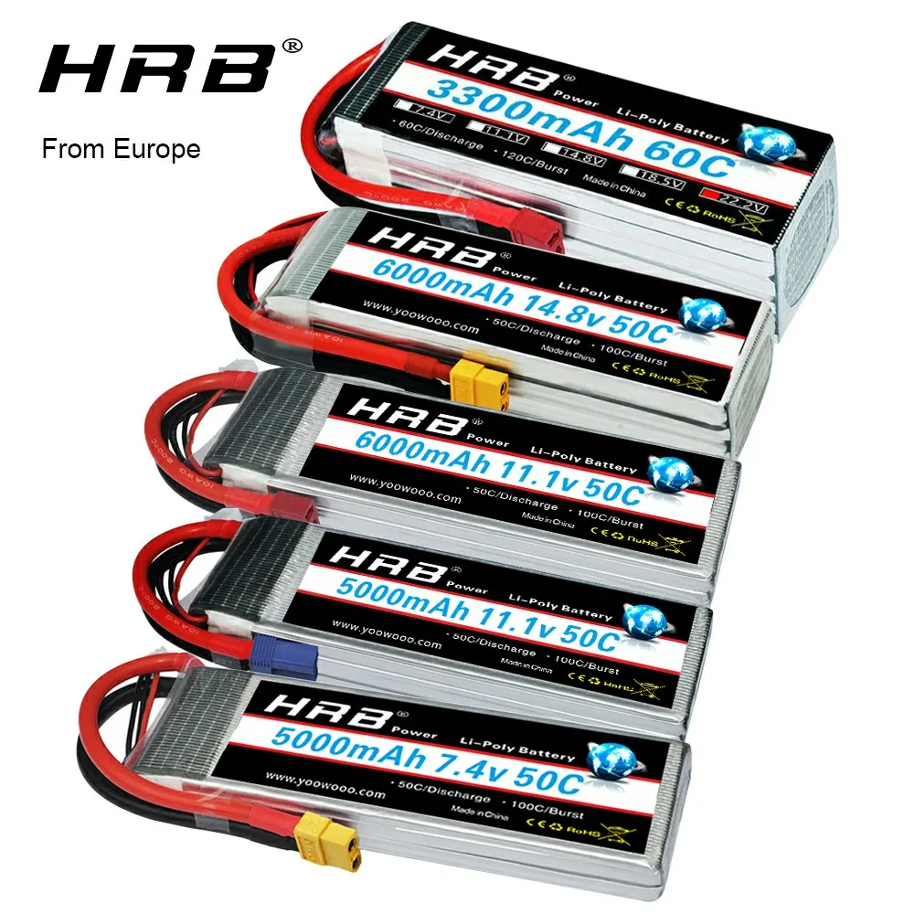 HRB 2S 3S 4S 5S 6S Lipo Battery 2200mah 3300mah 4000mah 5000mah 6000mah 7000mah with Deans XT60 for RC Car truck helicopter Boat