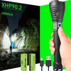 300000 éblouissement XHP90.2 Plus Puissante LAMPE DE POCHE LED 18650 ou 26650 torche LED USB XHP50 XHP70 Lanterne 18650 Lampe de chasse Lumière De La main