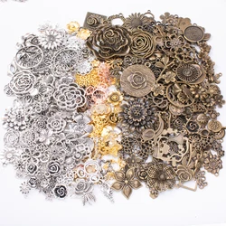 50g hot sale metal plant flower mixed charm pendant antique bronze bracelet necklace handmade jewelry making wholesale DIY acces