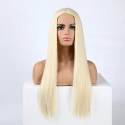 QQXCAIW Women 70 Cm Long Straight Cosplay Wig Party Red Blue Blonde High Temperature Fiber Synthetic Hair Wigs