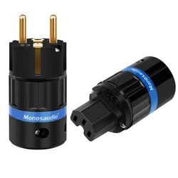 Monosaudio E104G/F104G EU version Power Plug Pure Copper Gold Plated Schuko Power Cord Cable Plug Connector adapter