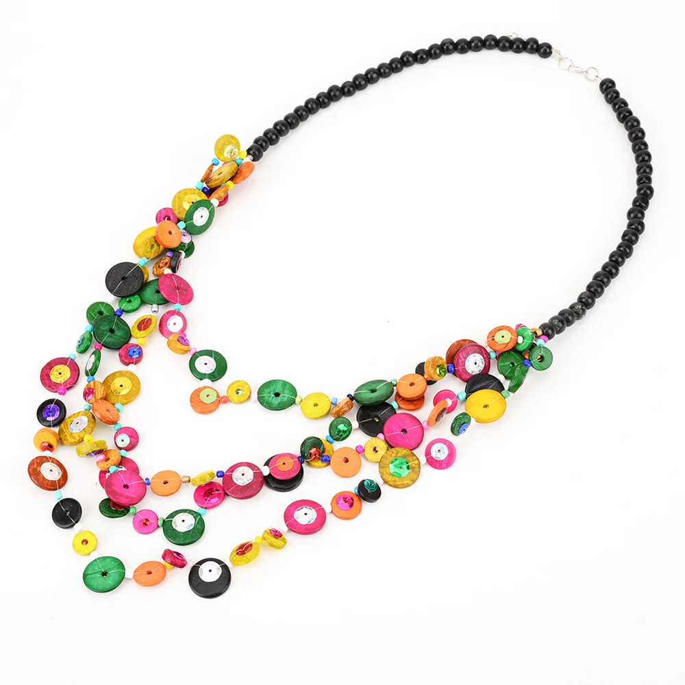 2019 fashion exaggerated long pendant necklace color coconut shell beads woven necklace bohemian new necklace female