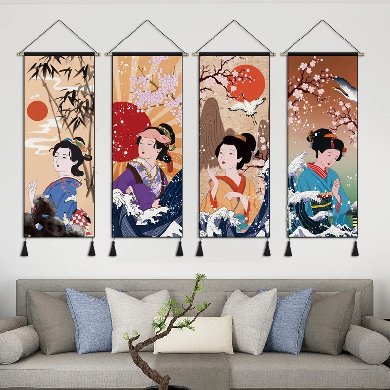 

Japanese Ukiyo Character Scroll Canvas Painting Wall Art for Living Room Vintage Officer Scroll Poster Home Decoration