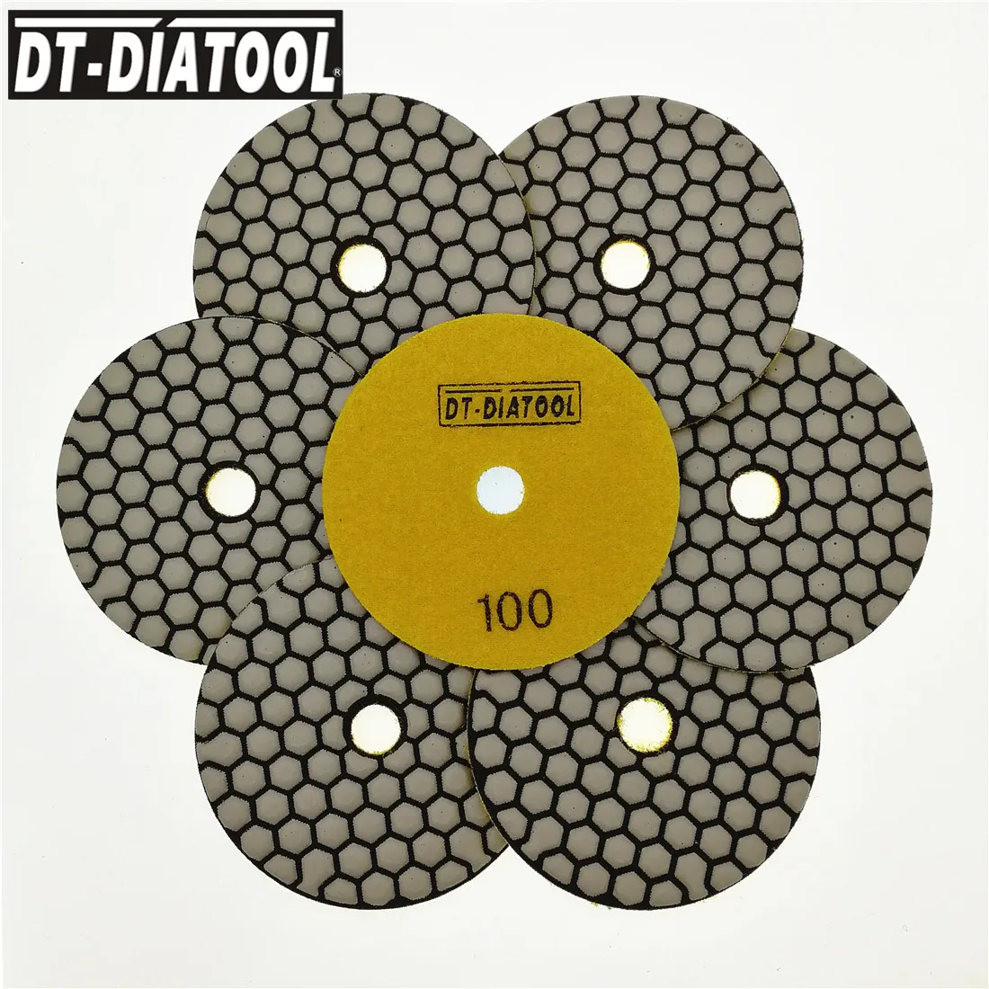 DT-DIATOOL 7pcs Dia 4 inch/100mm Resin Bond Diamond Dry Polishing Pads Grit #100 Sanding Disc For Granite Marble Stone