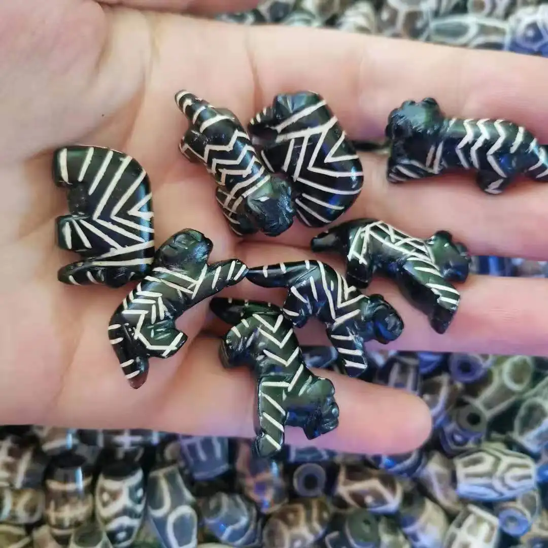 1pcs/lots High-quality West Asian Inlaid Old Bead Small Animal Tiger Elephant Flower Line Flower dzi bedels collares jewelry diy