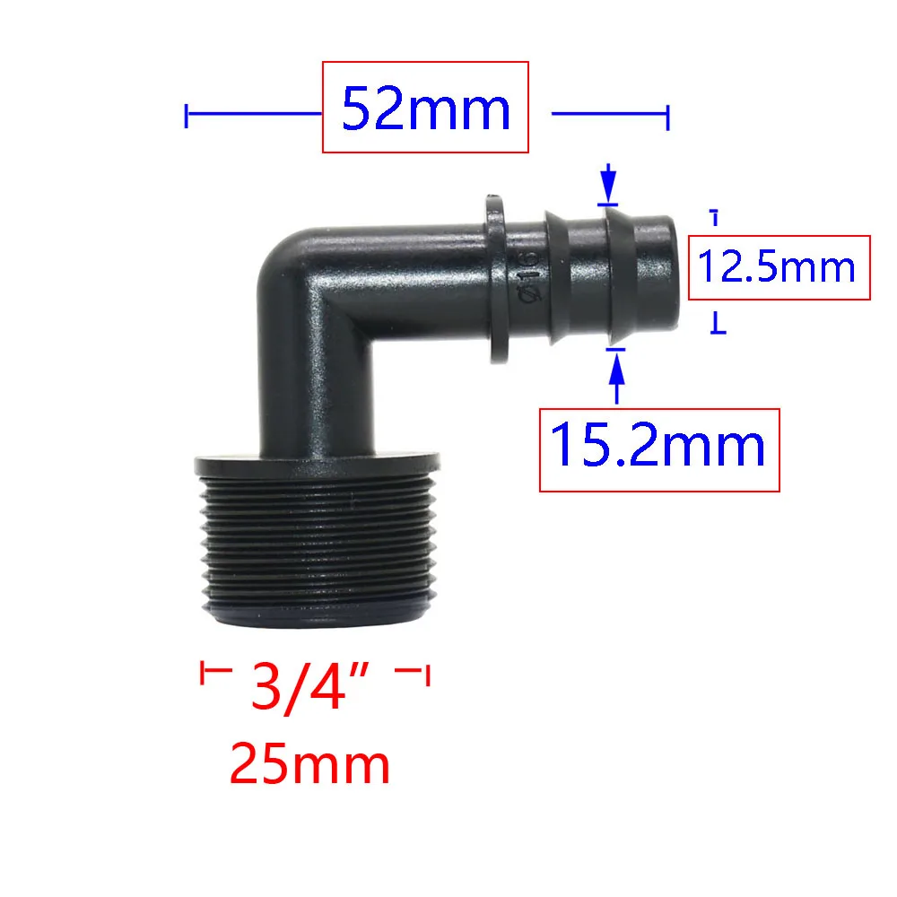 1/2 3/4 gwint do 16/20/25mm wąż Pe złącza kolankowe 90 stopni rolnictwo nawadniania w szklarni króciec do węża wody wspólne 4 sztuk
