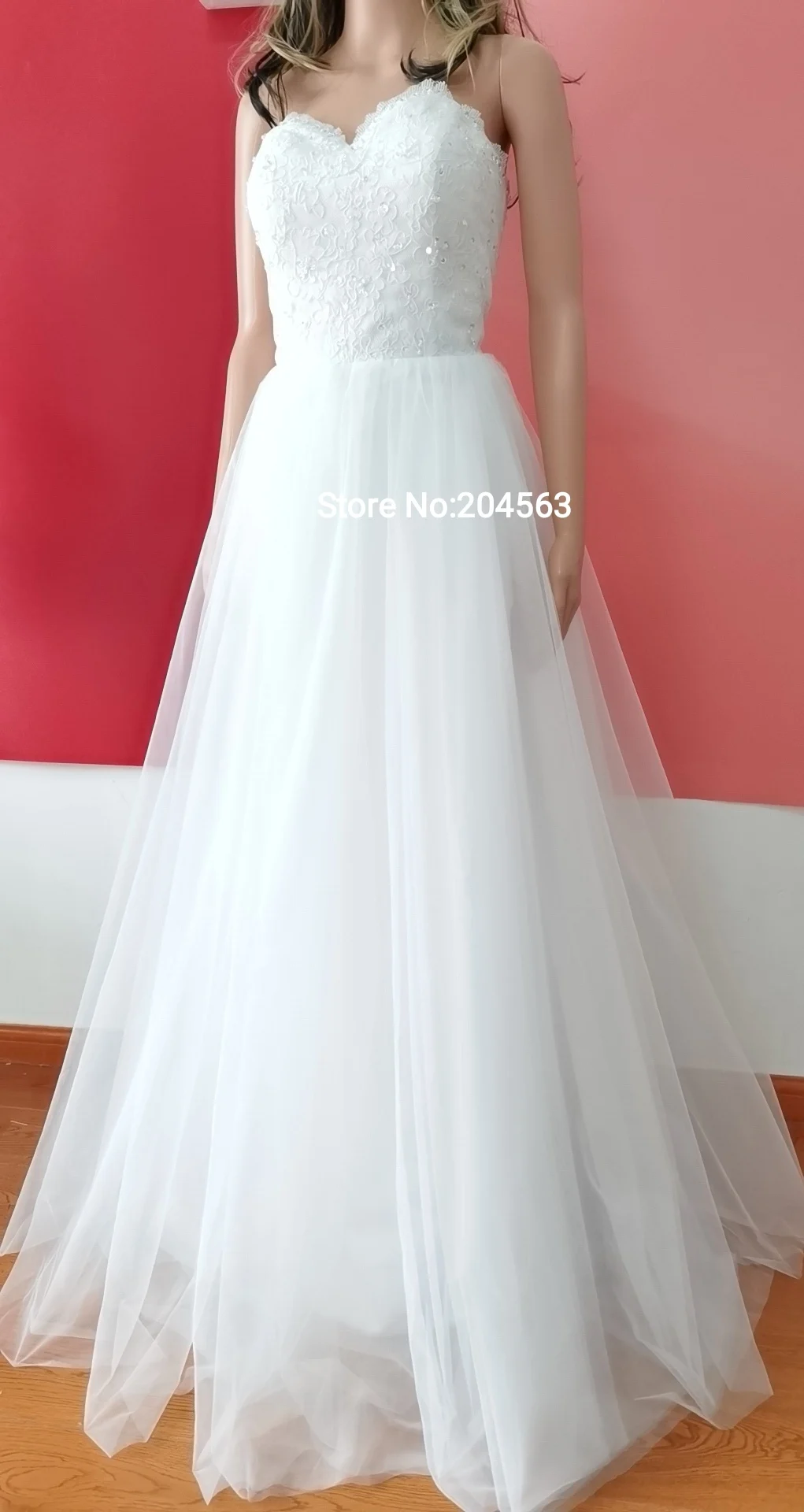 A Line Sweetheart Lace Bodice Wedding Dress Summer Bridal Dress with 3 Layers Tulle Skirt