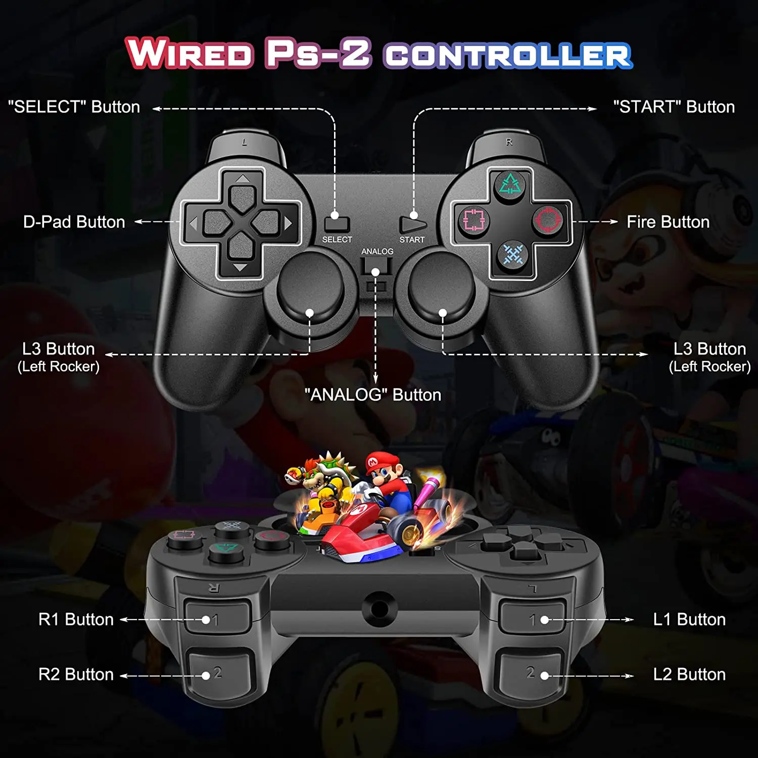 متحكم ل PS2 ذراع تحكّم سلكيّة لسوني بلاستيشن PS2 مع مزدوج اهتزاز USB سلك جويستيك Joypad ألعاب الفيديو