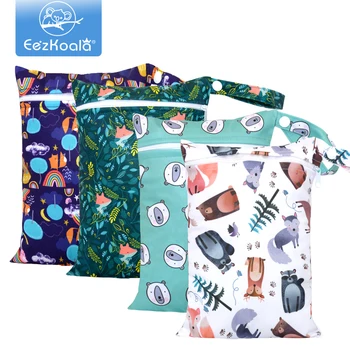 EezKoala 아기 기저귀 가방 미니 WetBags 18X25cm 지퍼 방수 습식 건식 기저귀 핸드백 여행 야외 유모차 운반 팩 보관