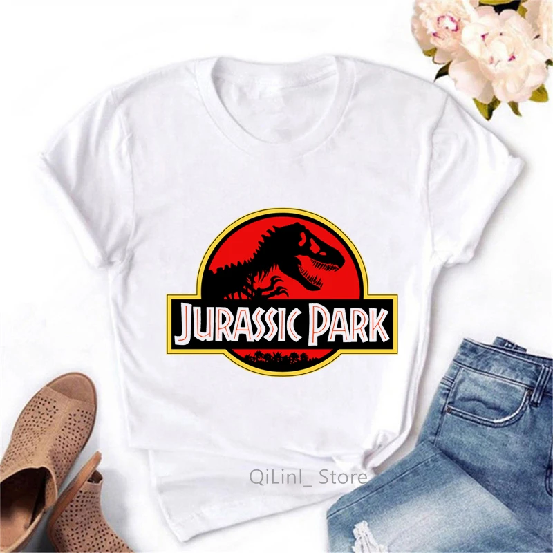 T-Shirt Vintage Jurassic Park T-Shirt da donna dinosauro Femme Summer Geek Top T-Shirt a maniche corte bianca femminile Cool Streetwear