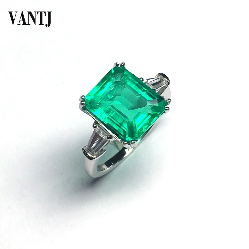 VANTJ Real 10K Gold Lab Grown Created Emerald Rings Colombia Emerald Moissanite Fine Jewelry Women Party Wedding Gift