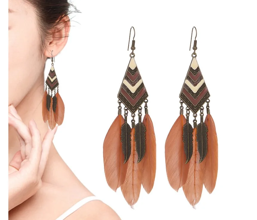 New 30 pairs   Charm feather Earrings handmade big ethnic Style Fashion Jewelry for women accessories colour Pendant Earring