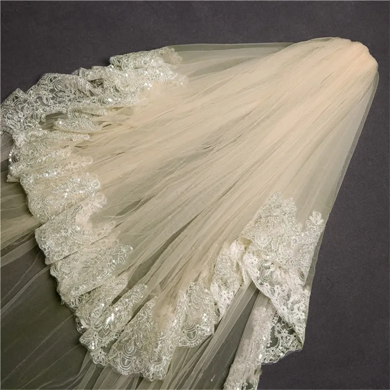 New Arrival Champagne Veil Lace Edge Two Layers Wedding veils Sexy Bride veil wedding Voile de mariage