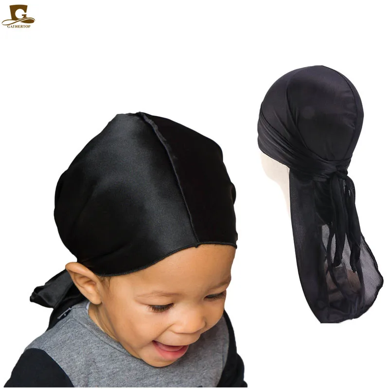 Dziecięce jedwabiste Durags bandany turban kapelusz na zewnątrz ścieg Du-Rag dziecko chłopcy jedwabiste DuRag fale czapka z pałąkiem na głowę nakrycia głowy akcesoria do włosów