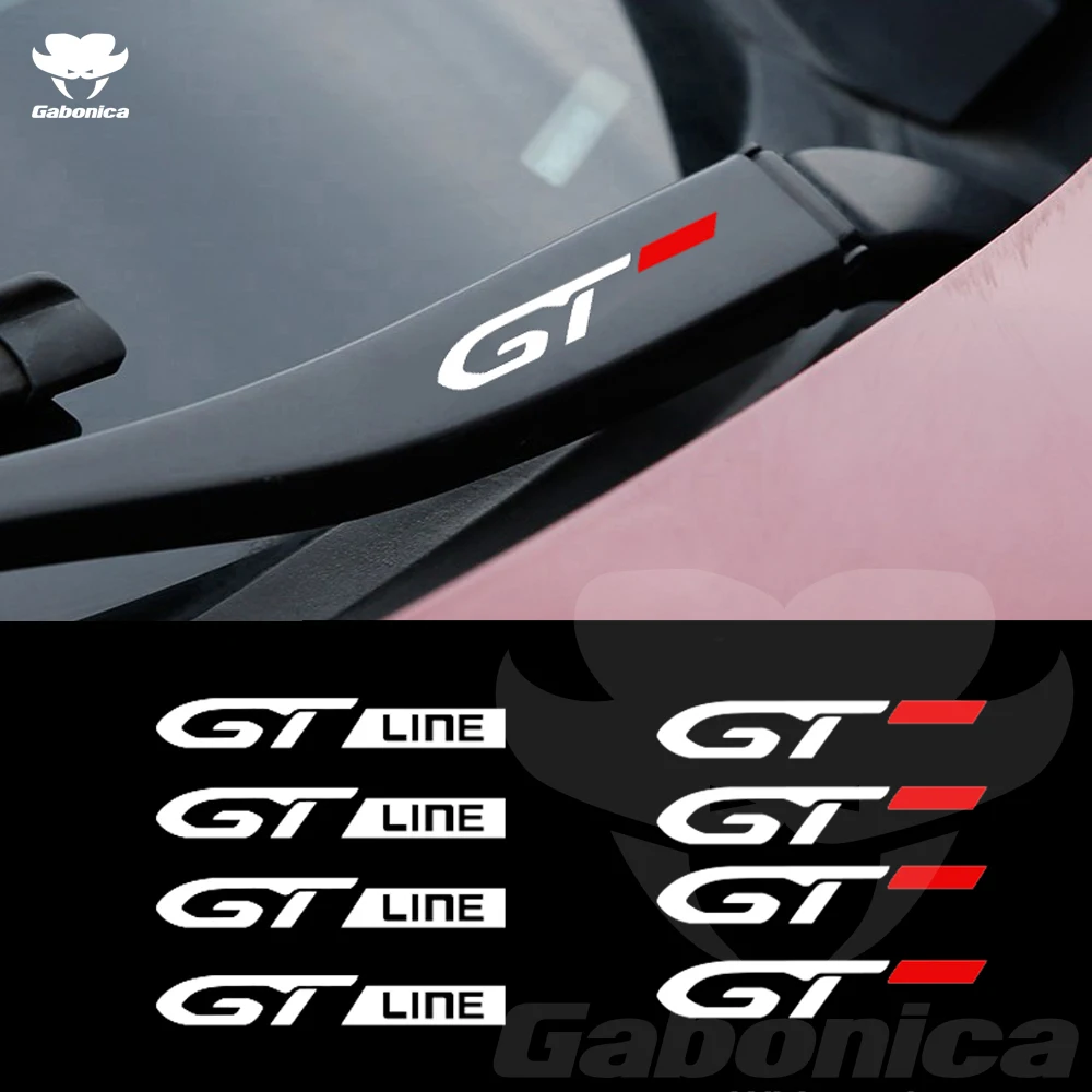 New 4pcs GT GTLINE Car Windshield Wiper Sticker For Peugeot 108 208 308 408 508 2008 3008 4008 5008 Reflective Decal Accessories