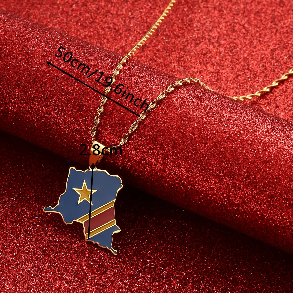 Democratic Republic Of Congo Map Flag Pendant Gold Silver Color DRC Kinshasa Necklace Ethnic Jewelry