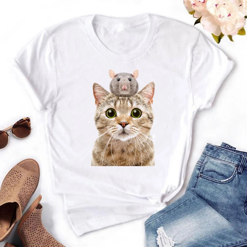 

5 Colors Funny Cartoon Animal Women T-shirt Short Sleeve Loose Female Basic Tops Shirt Spring Summer Ladies Tees