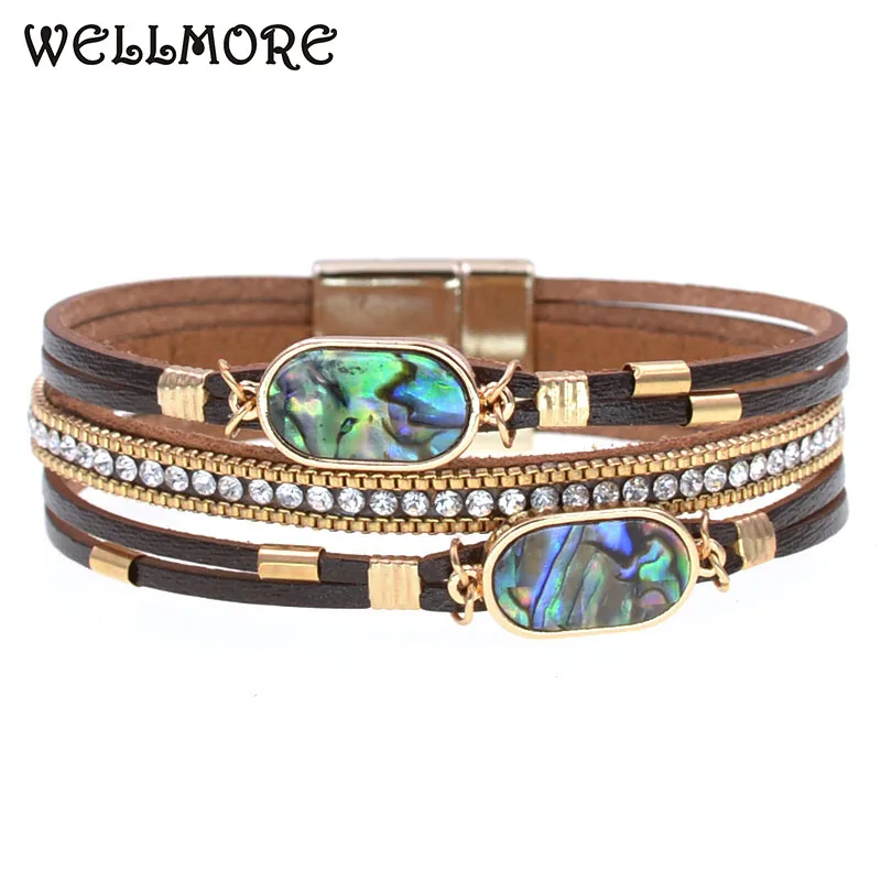 WELLMORE NEW vintage leather bracelets for women 7 colors 3 size magnet charm Bracelets & Bangles Female fashion Jewelry