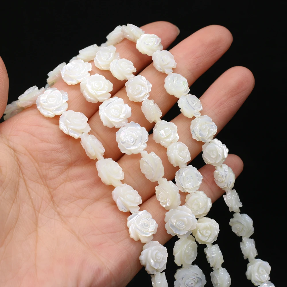 5Pcs/lot Rose Flower Natural White Pearl Shell Beads Carved Handmade Sea Shell Loose Beads for Jewelry Making DIY Ring Bracelet