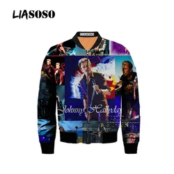 LIASOSO-Chaqueta Bomber gruesa para hombre, abrigo de estilo Punk con estampado 3D de Johnny Hallyday, ropa de calle de gran tamaño, Tops de invierno