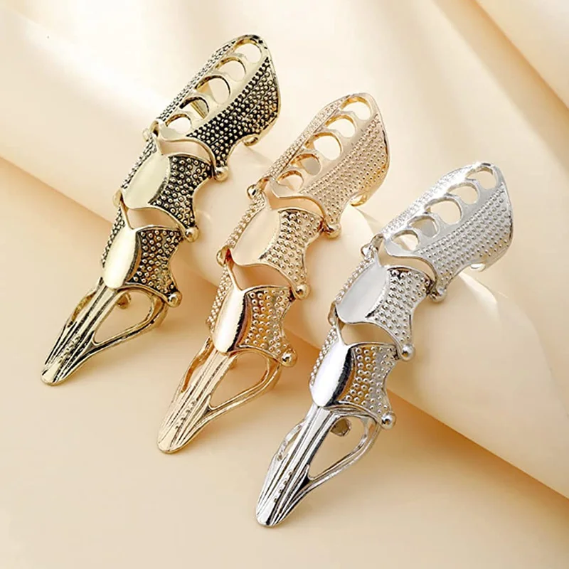 Fashion Cool Men Boys Punk Gothic Rock Scroll Joint Armor Knuckle Metal Full Finger Claw Rings Gold Cospaly DIY Rings Jewelry